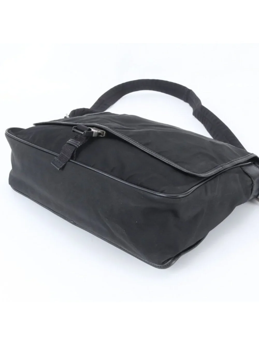 Prada Tessuto Nylon Triangle Logo Leather Shoulder Bag Crossbody Messenger